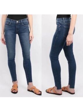 Frame Jeans Le Skinny de Jeanne Crop Mid Rise Skinny  Raw Hem Jeans Sz 27
